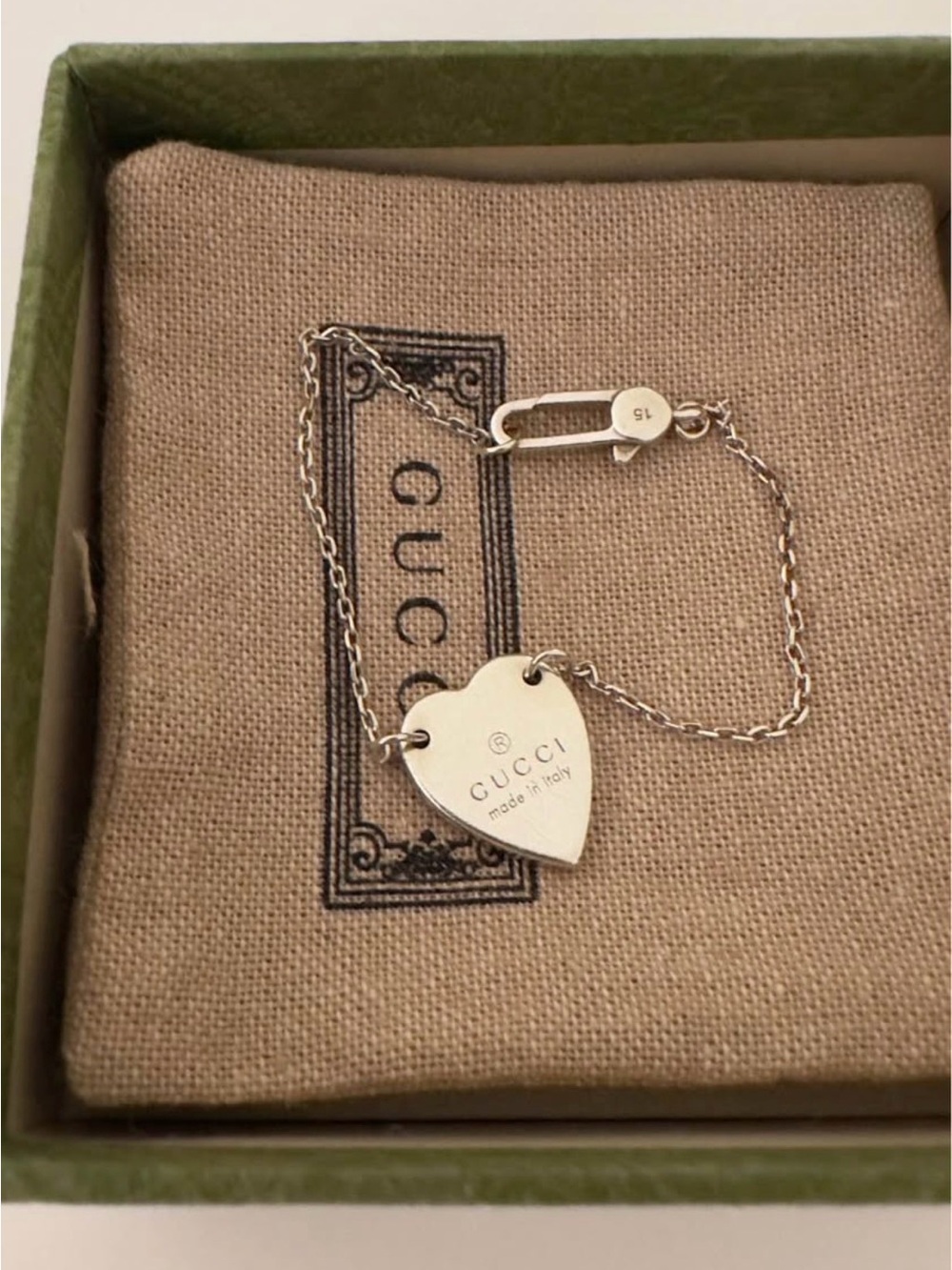 Gucci Silver Heart Logo Pendant Bracelet - Silver